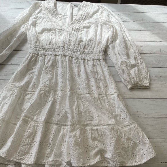 Guess Eyelet White Dress Women XL midi long sleeve modest granny core cottage - Picture 12 of 13